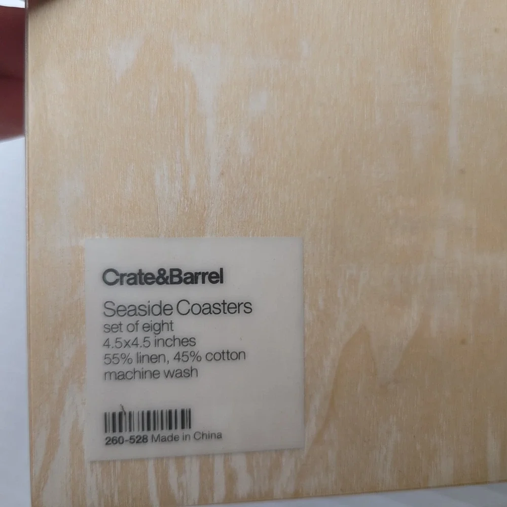 2 Crate & Barrel Linen/Cotton Blend Seaside‎ Coasters Sets Seahorse Starfish NEW